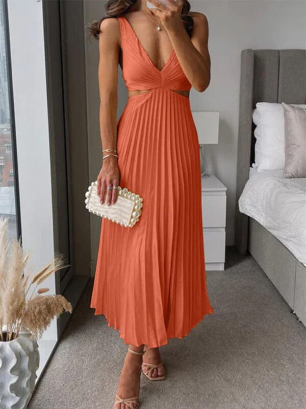 Ins Suspender Pleated Long Dress With Hollow-waisted Design Fashion V-neck Backless Dresses Summer Women's Clothing - Image 7