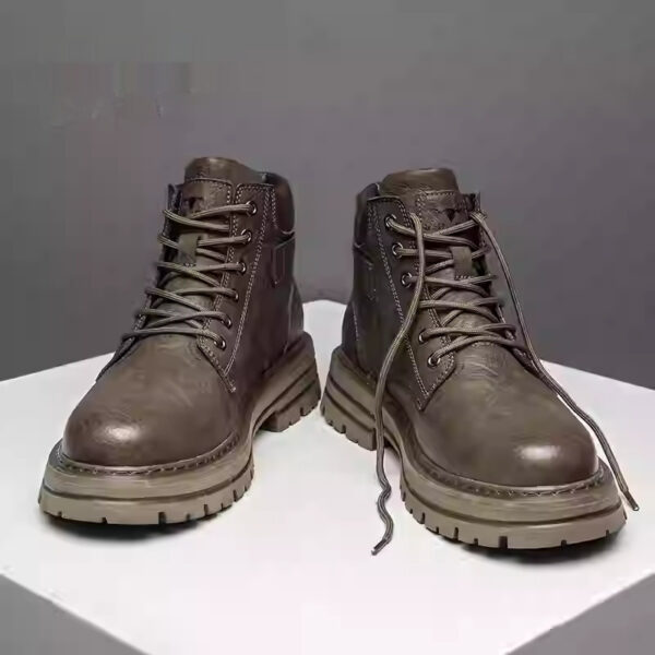 High Top British Style Retro Biker's Leather Boots - Image 3