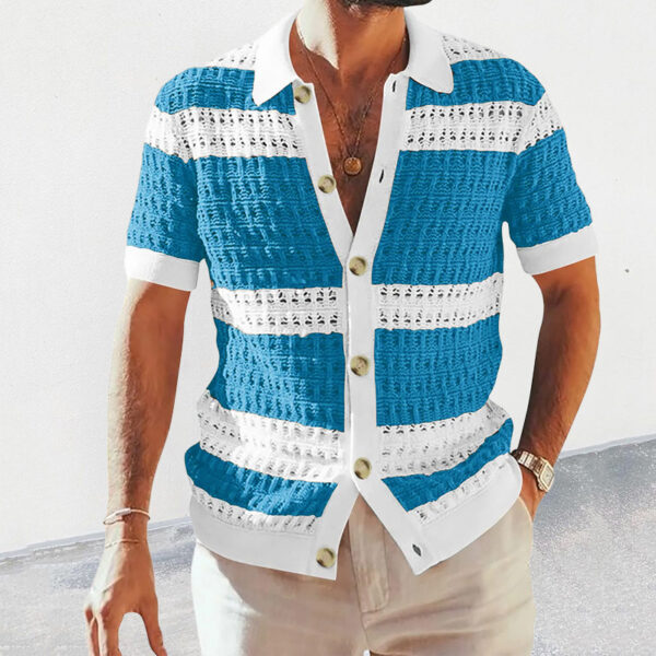 Summer Luxury Fashion New Knitted Shirt Men's Polo Neck Short Sleeve Colored Hollow Breathable Cardigan Men's Top Coat - Image 3