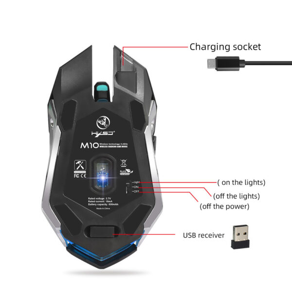 HXSJ new wireless mouse 2.4GPI gaming mouse glowing mouse - Image 5