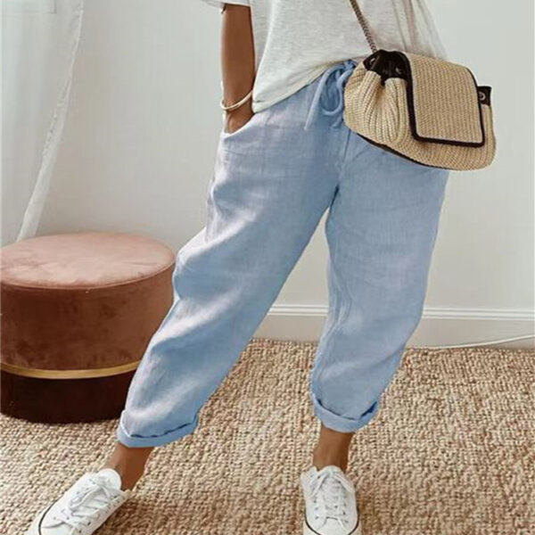 Women's Fashion Cotton Linen Solid Color Casual Pants - Image 5