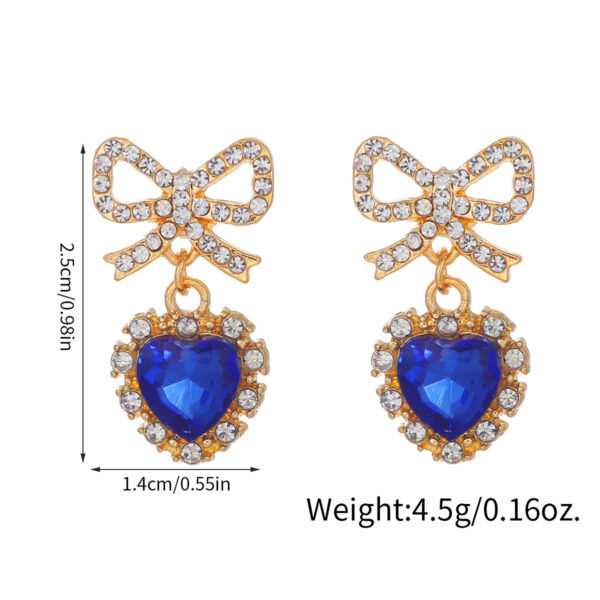 Zinc Alloy Bow Heart Shape With Diamond Earrings - Image 3