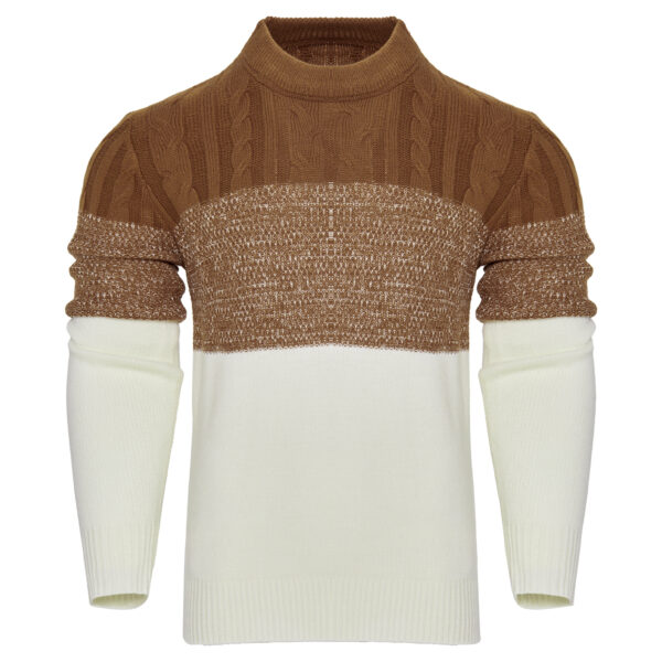 Men's Casual Color Block Long Sleeve Cable Knit Pullover Sweater - Image 3