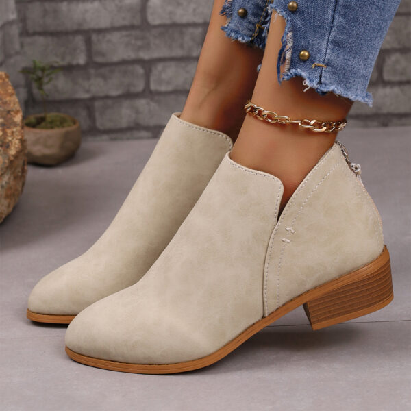 Chunky Heel Pointed Toe Ankle Boots With V-cut Design Fashion Fall Winter Short Boots For Women Shoes - Image 3