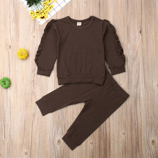 Newborn Baby Boys Girls Ruffles Jumper Solid Long Sleeve Sweatshirt Tops Pants Infant Kids 2Pcs Outfits Clothes Set Fall Clothes - Image 2