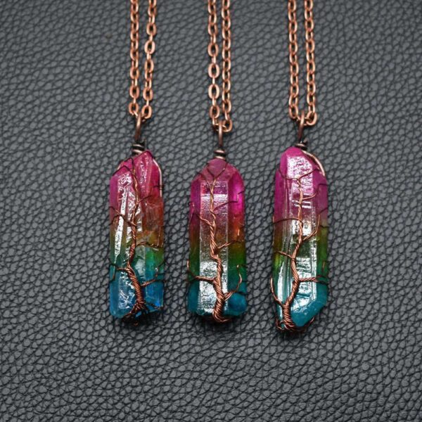 Hot Selling Stone Crystal Pillar Tree Of Life Pendant Ins Fashion Necklace - Image 5