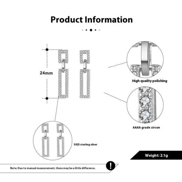 Sterling Silver Geometric Earrings Zircon All-match - Image 3