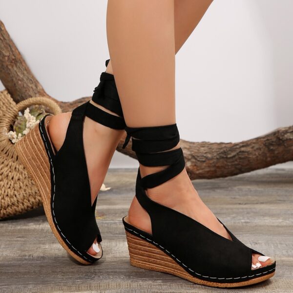 Women's Round Toe Peep Toe Winding Tape Fashion Sandals - Image 3