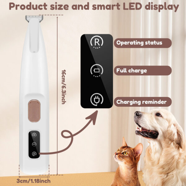 Pets Dog Paw Trimmer With LED Light Fully Waterproof Pet Hair Trimmer With LED Display Dog Clippers For Grooming Widen Blade - Image 6