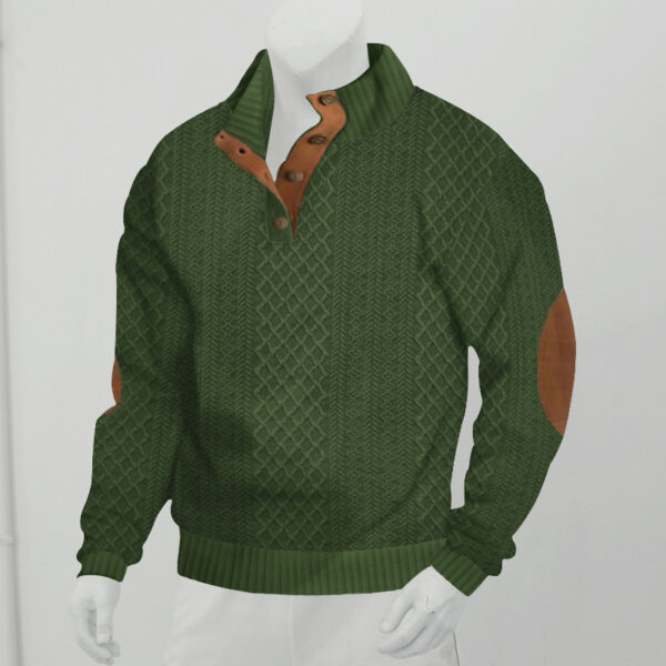 Stand Collar Long Sleeve Jacquard Knitted Pullover Sweater - Image 2