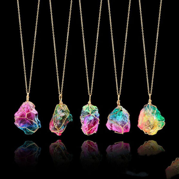 Seven-color, Natural Stone Rough Stone Winding, Crystal Pendant Transparent - Image 2