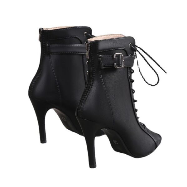 Women's Peep Toe High Heel Pumps Shoes Fashion Lace-up Buckle Sandals With Back Zipper Design - Image 3