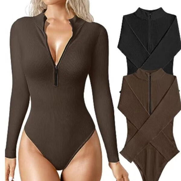 Fashion Long Sleeve Zipper Jumpsuit Seamless Slimming Shapewear For Women Romper - Image 2