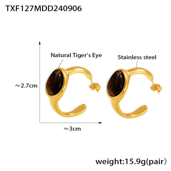 Tigereye C- Shaped Earrings Open Ring - Image 4