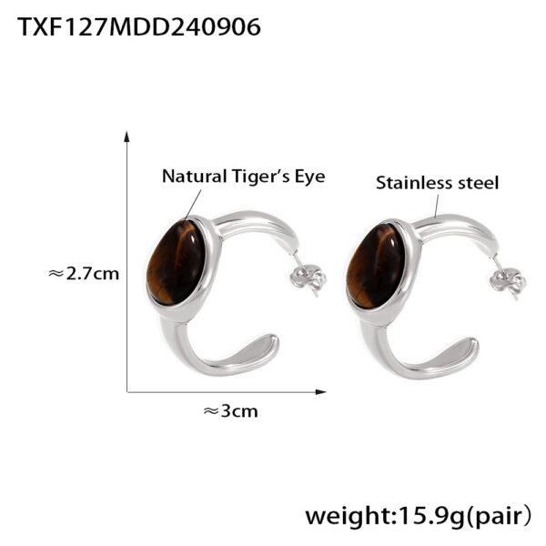 Tigereye C- Shaped Earrings Open Ring - Image 5