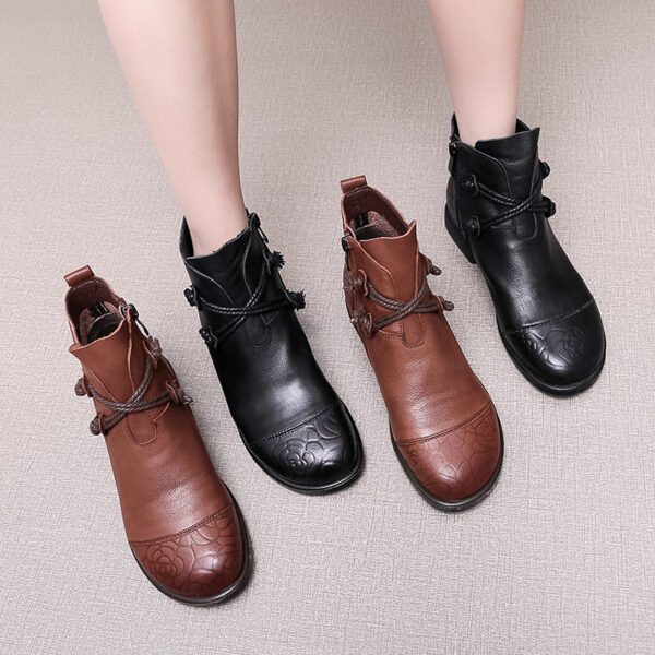 Plus Size Tube Single Ankle Boots Flat Leather - Image 4