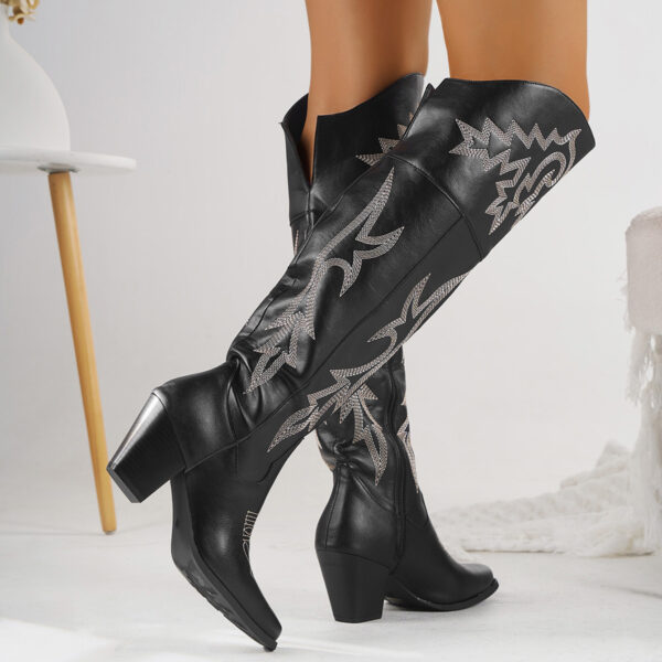 Women's Western Denim Over The Knee Boots Side Zipper Boots - Image 2