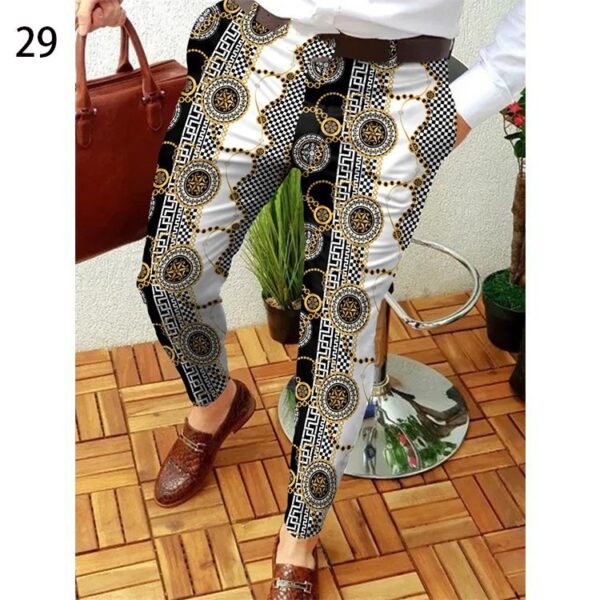 Printed Men's Slim Fit Fashion Casual Suit Pants Length - Image 7