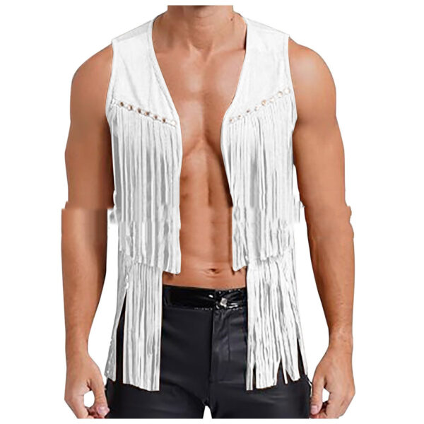 Men's Suede Sleeveless V-neck Rivet Detail Tassel - Image 3