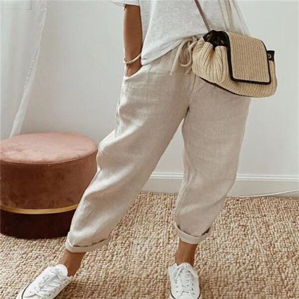 Women's Fashion Cotton Linen Solid Color Casual Pants - Image 2