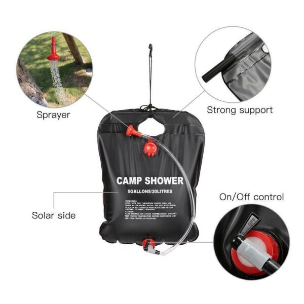 20L Camping Shower Portable Compact Solar Sun Heating Bath Bag Outdoor Travel - Image 2