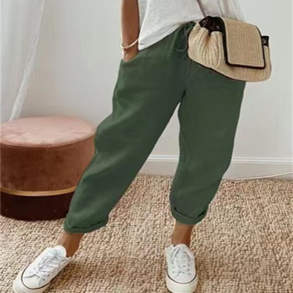 Women's Fashion Cotton Linen Solid Color Casual Pants - Image 4