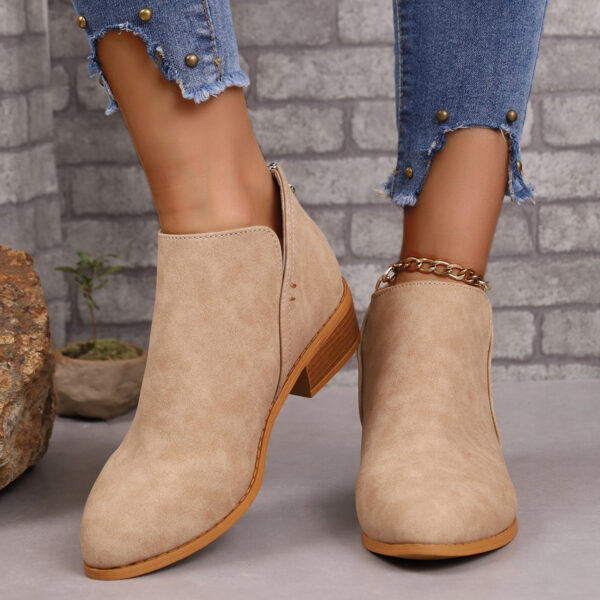 Chunky Heel Pointed Toe Ankle Boots With V-cut Design Fashion Fall Winter Short Boots For Women Shoes - Image 4