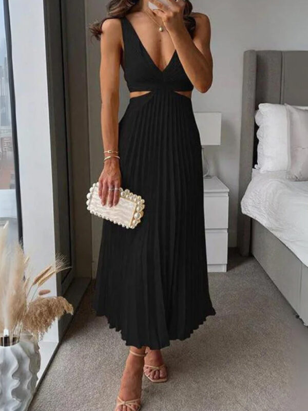 Ins Suspender Pleated Long Dress With Hollow-waisted Design Fashion V-neck Backless Dresses Summer Women's Clothing - Image 2