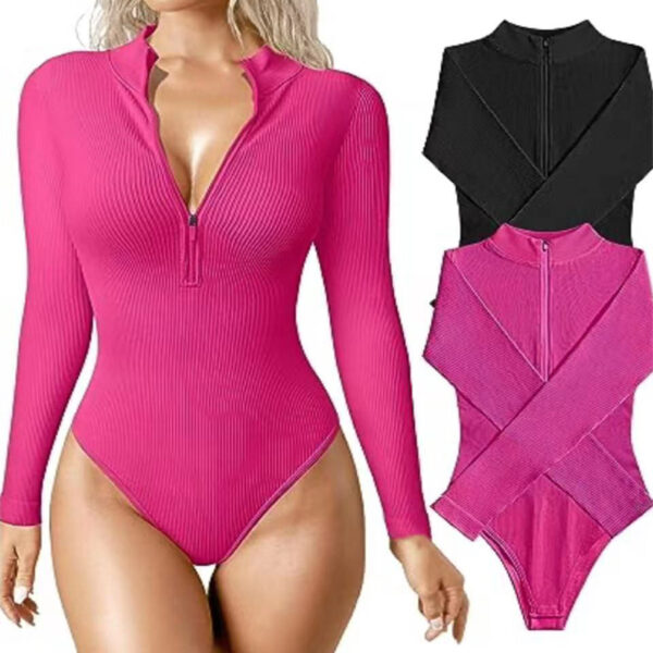 Fashion Long Sleeve Zipper Jumpsuit Seamless Slimming Shapewear For Women Romper - Image 5