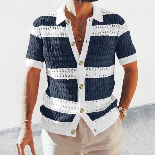 Summer Luxury Fashion New Knitted Shirt Men's Polo Neck Short Sleeve Colored Hollow Breathable Cardigan Men's Top Coat - Image 4