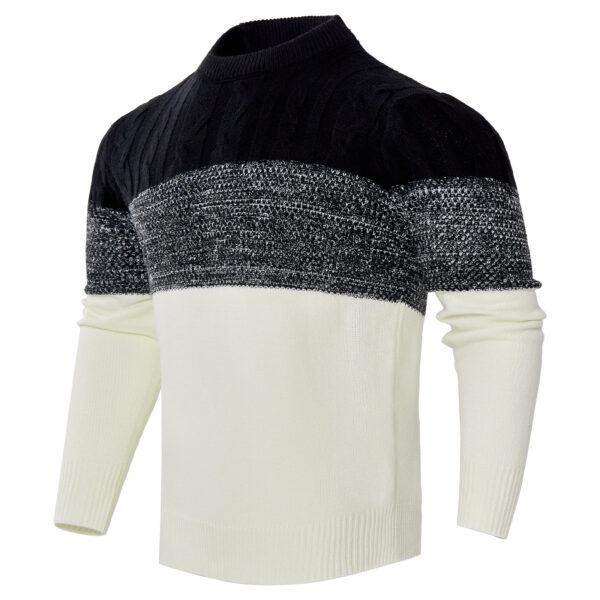 Men's Casual Color Block Long Sleeve Cable Knit Pullover Sweater - Image 2